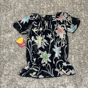 Missimo Short Sleeve Sheer Floral Blouse - Small